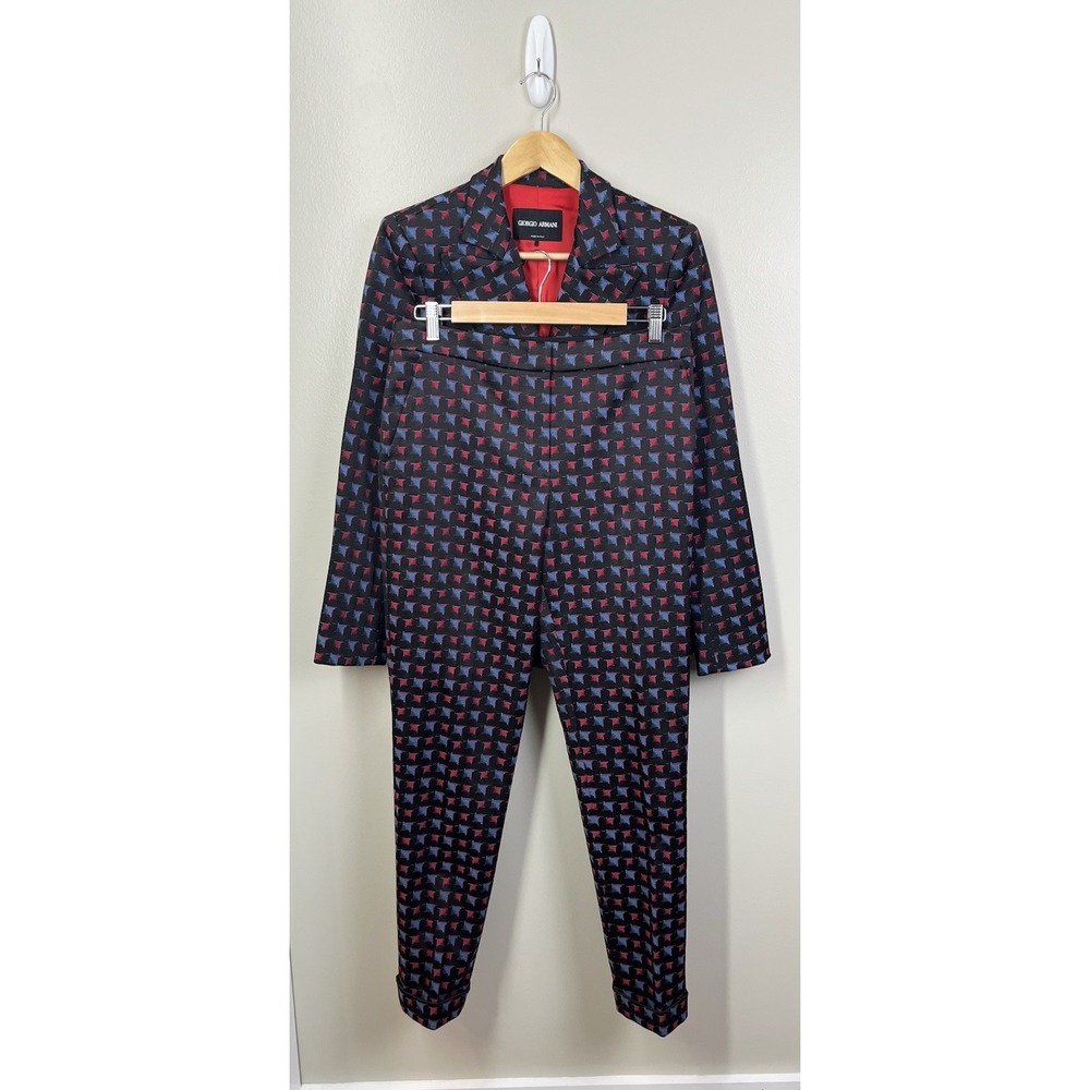 Giorgio Armani Geometric Jacquard Pantsuit Blazer Trouser 2pc Italy Sz 42